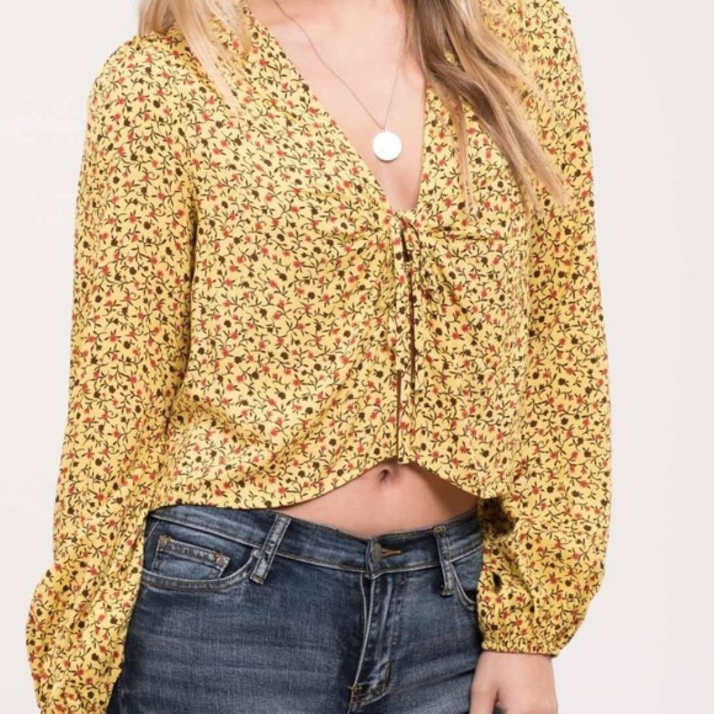 Blu Pepper Floral Print Crop Top, Yellow  Beach Front Tie Top, Blouse SM - NWT